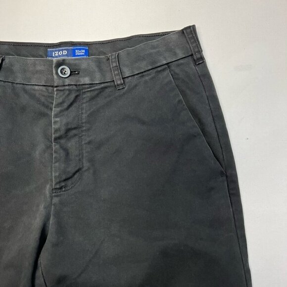 Izod Mens Chino Pants Solid Black Pockets Twill Flat Front Classic Fit 32x32.75" - Picture 4 of 11